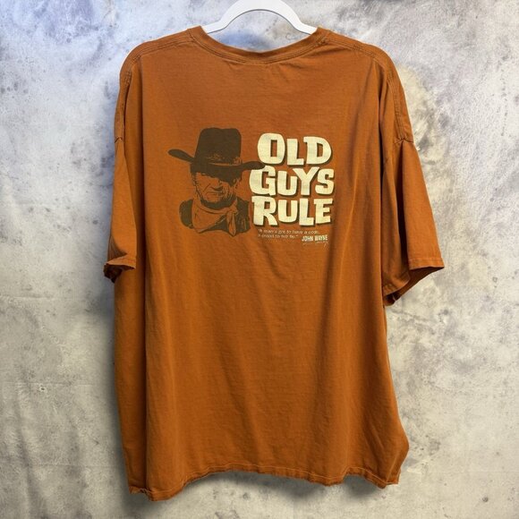 Vintage Old Guys Rule T Shirt Mens 3XL 26x29 Orange John Wayne Western - Picture 4 of 10